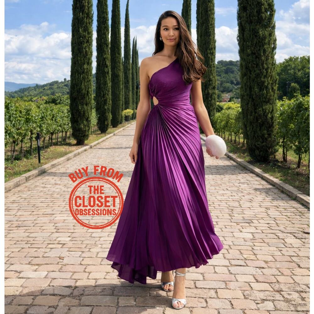MANGO Purple Pleated Midi Dress NWT One Shoulder Cut Out Wedding Guest 6 8 10